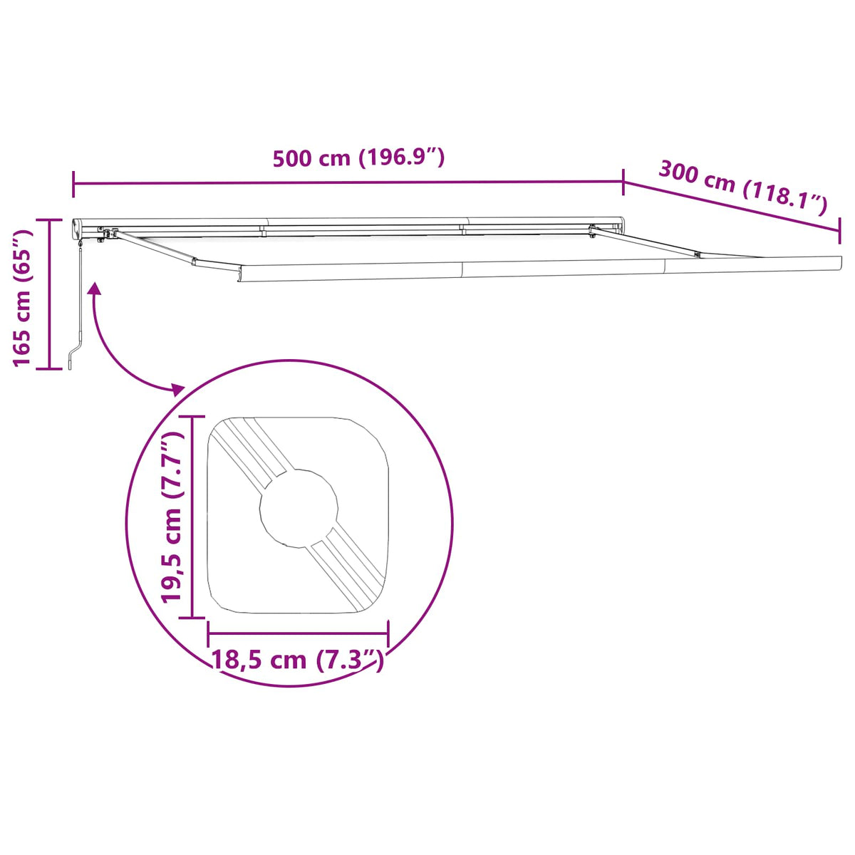 Povlačivi tende Šareni 500 × 300 cm Platno i Aluminij