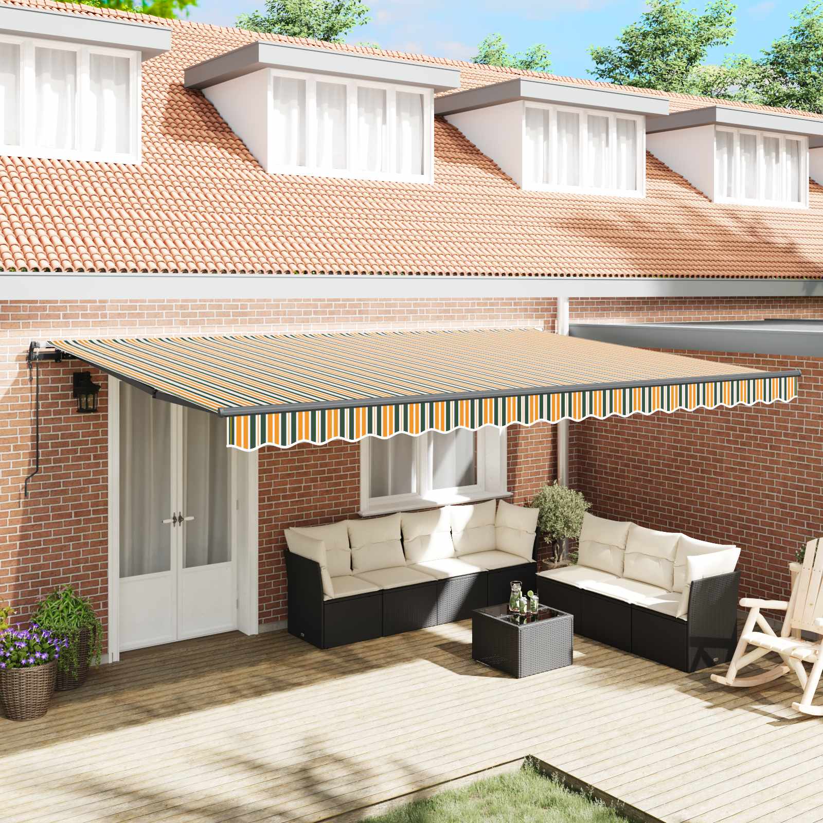 Skrovita tenda Zelena i žuta 500 × 300 cm Tkanina i Aluminij