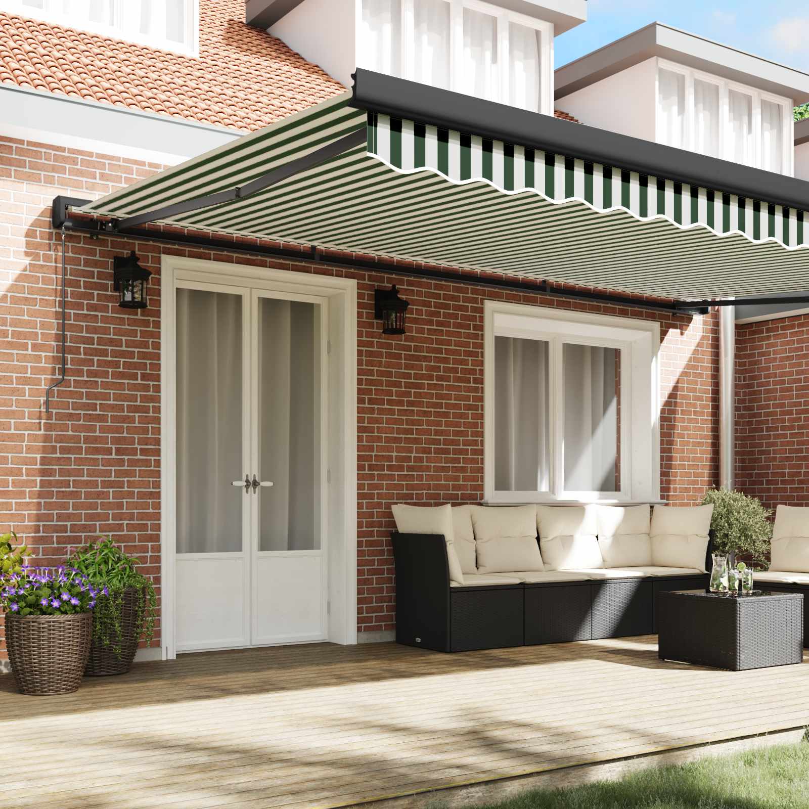 Povlačivi tende Zelena i bijela 500 × 300 cm Platno i Aluminij