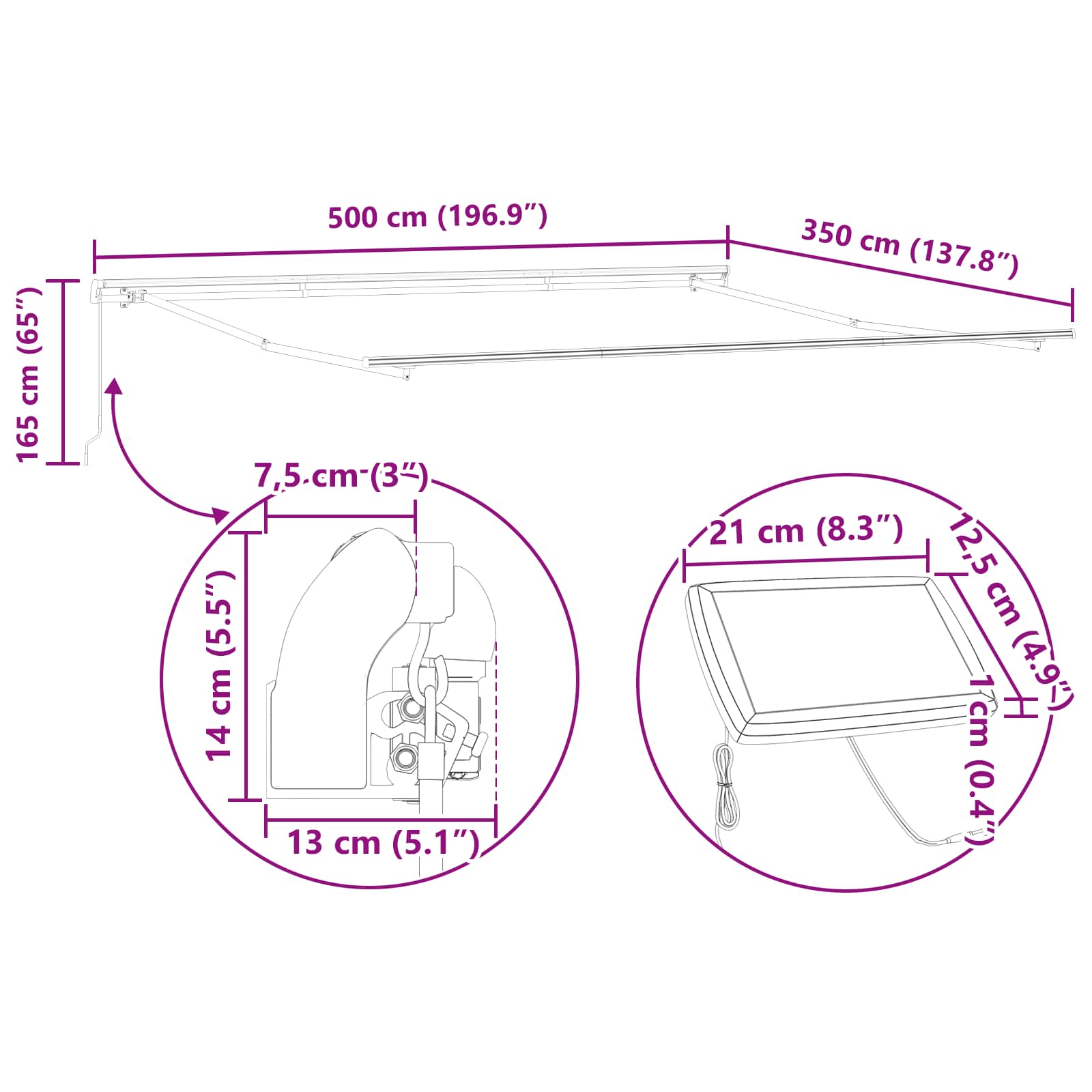 Skrovita tenda Crvena i bijela 500 ×350 cm tkanina