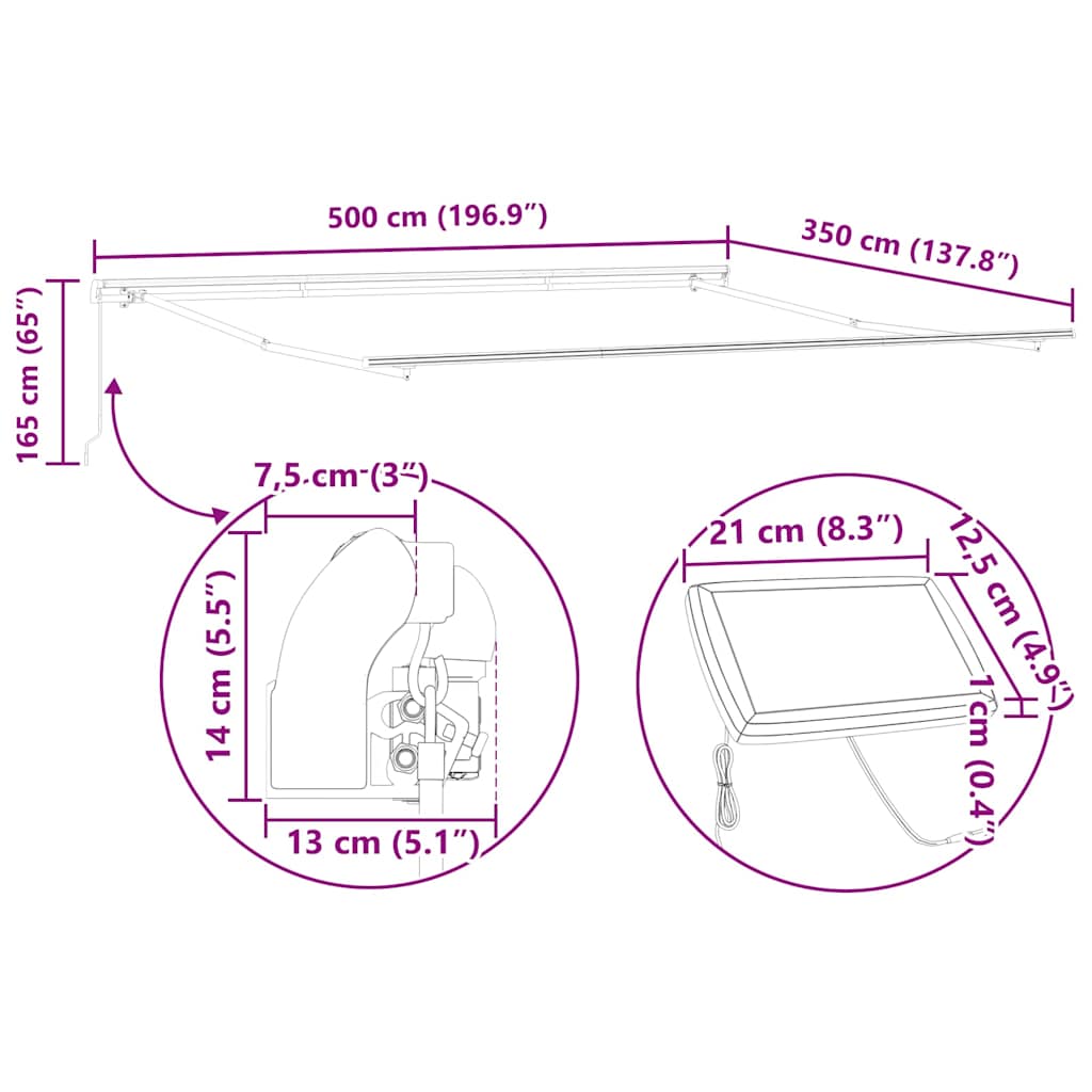 Skrovita tenda S LED lampica Bež 500 × 350 cm Tkanina i čelik