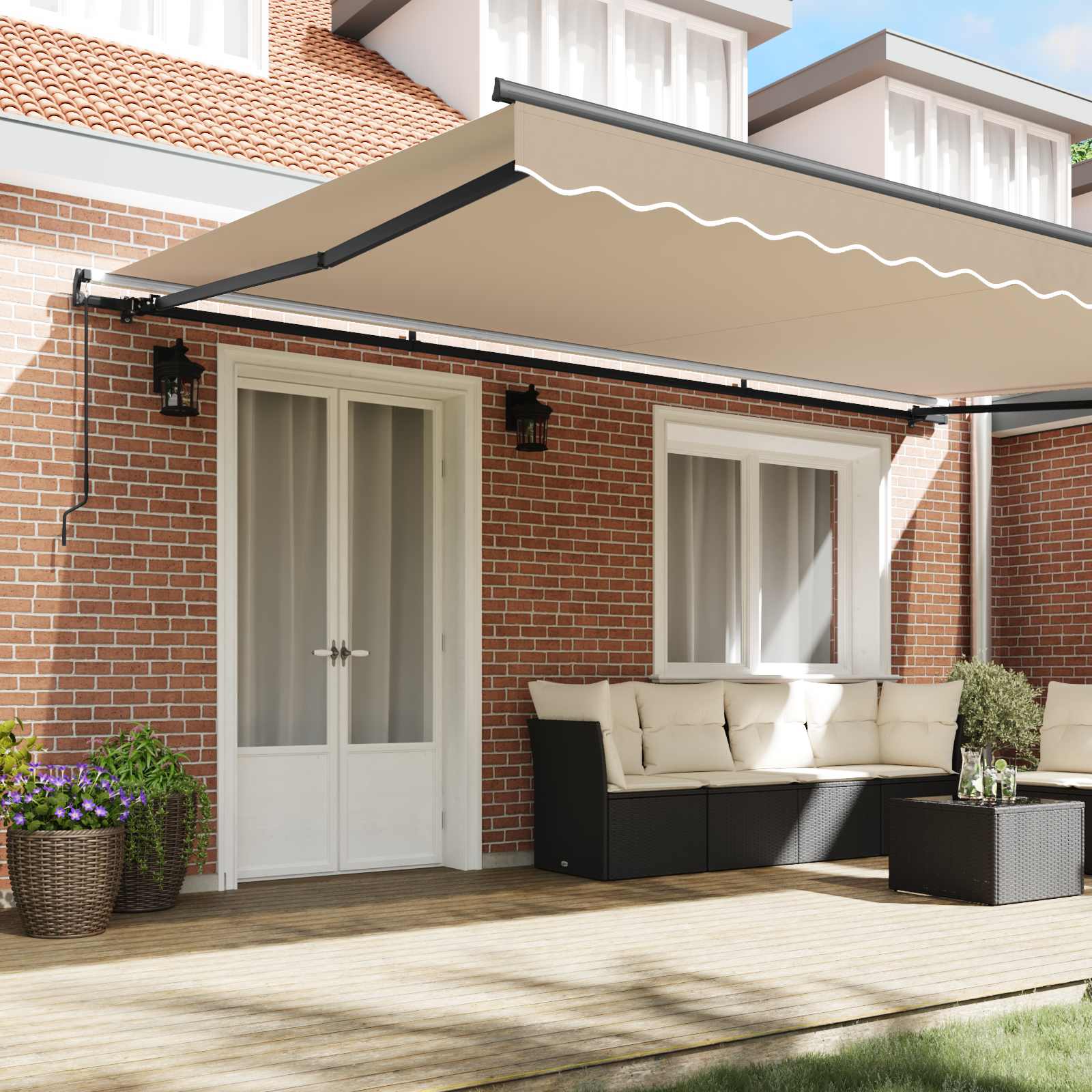 Skrovita tenda Bež 500 × 350 cm Poliester i čelik