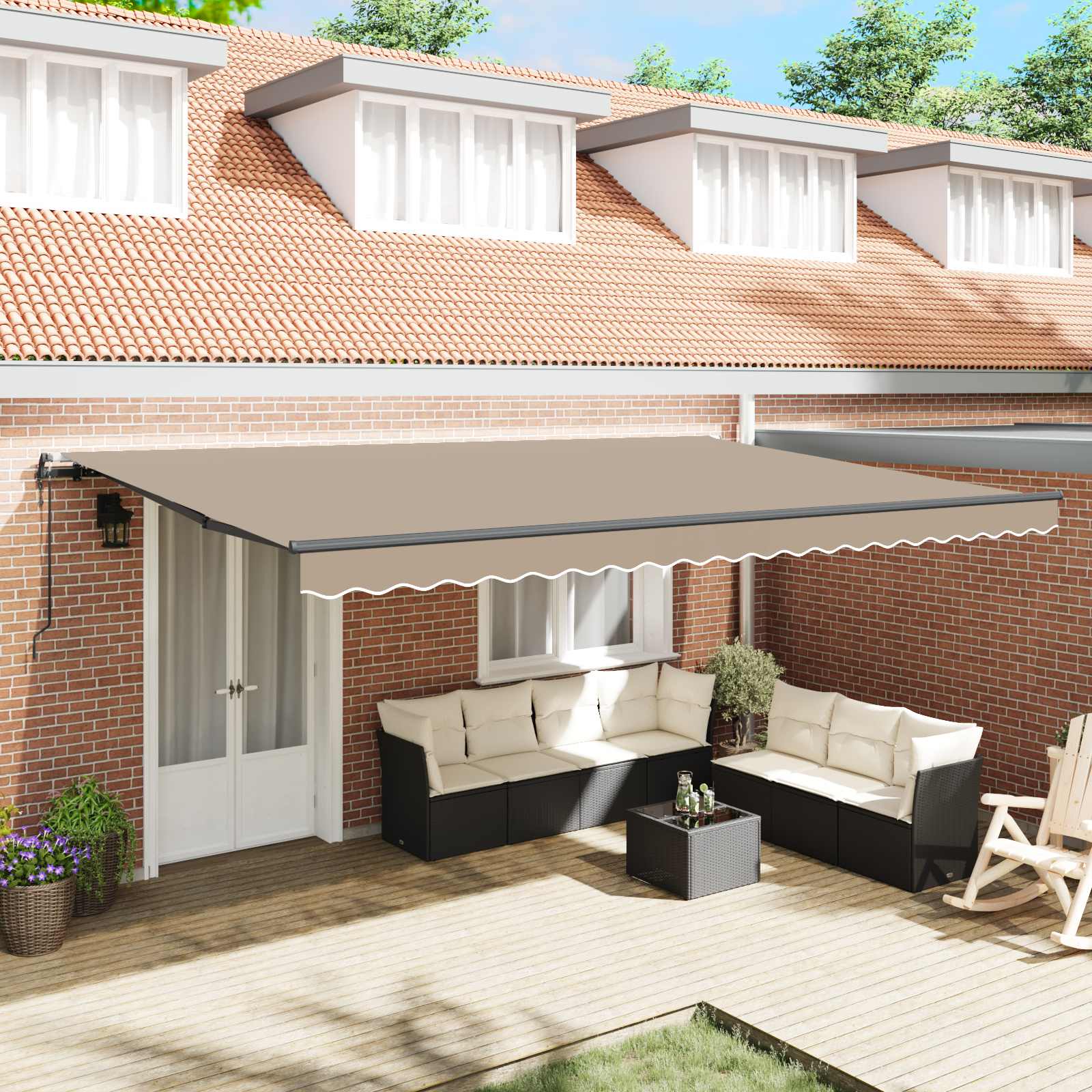 Skrovita tenda Bež 500 × 350 cm Tkanina i Aluminij