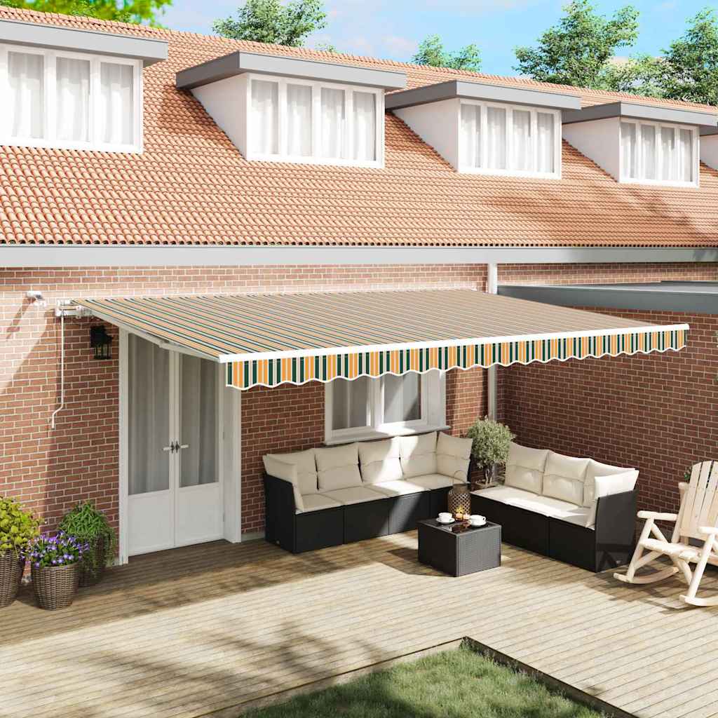 Skrovita tenda Zelena i žuta 500 × 350 cm Poliester i metal