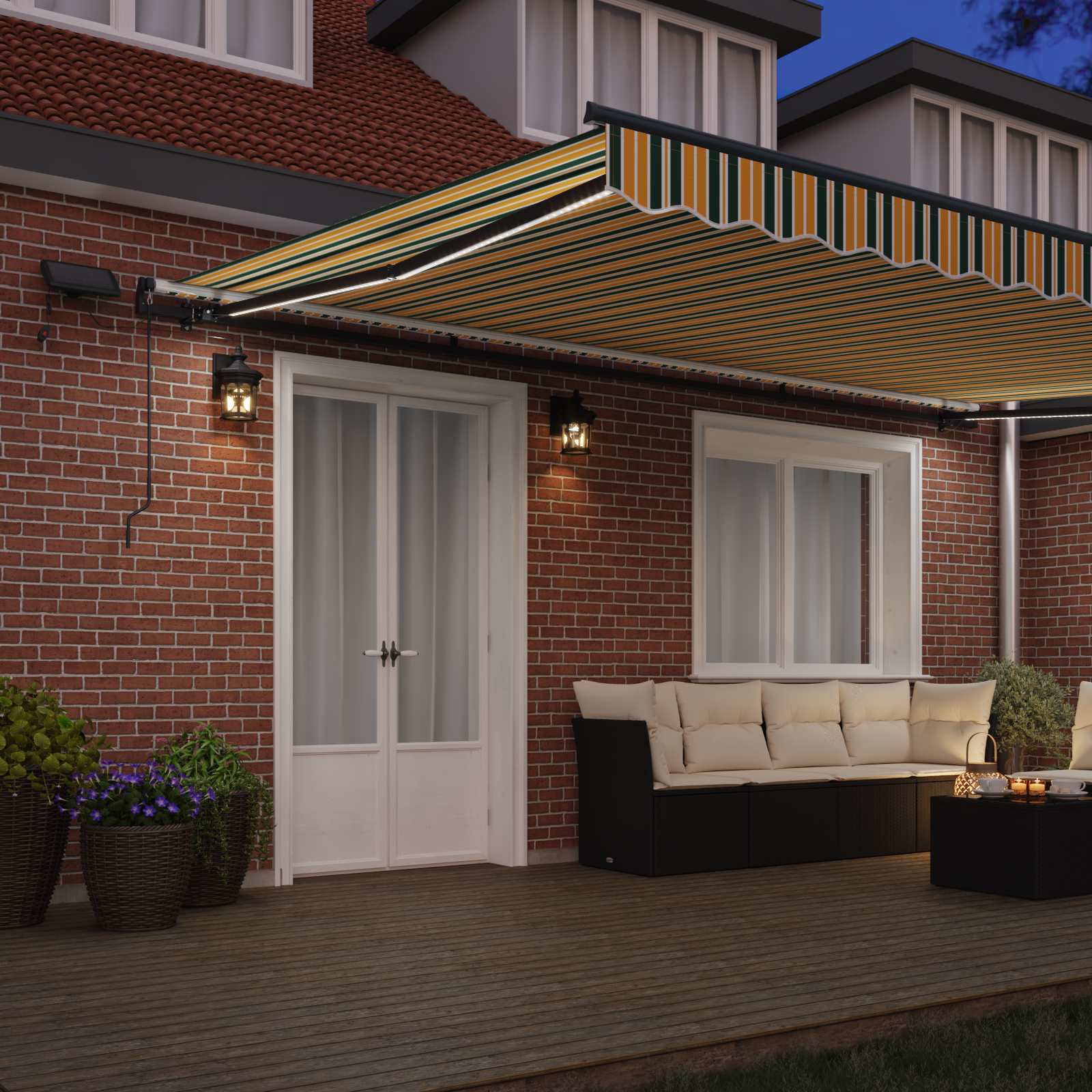 Skrovita tenda S LED lampica Zelena i žuta 500 ×350 cm tkanina