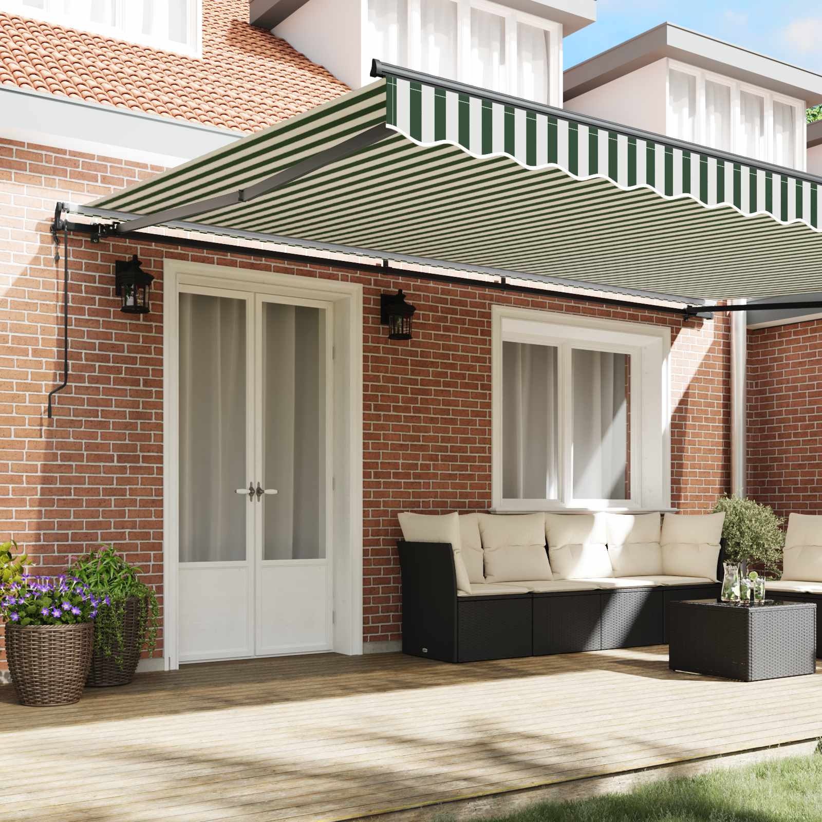 Skrovita tenda Zelena i bijela 500 × 350 cm Tkanina i Aluminij