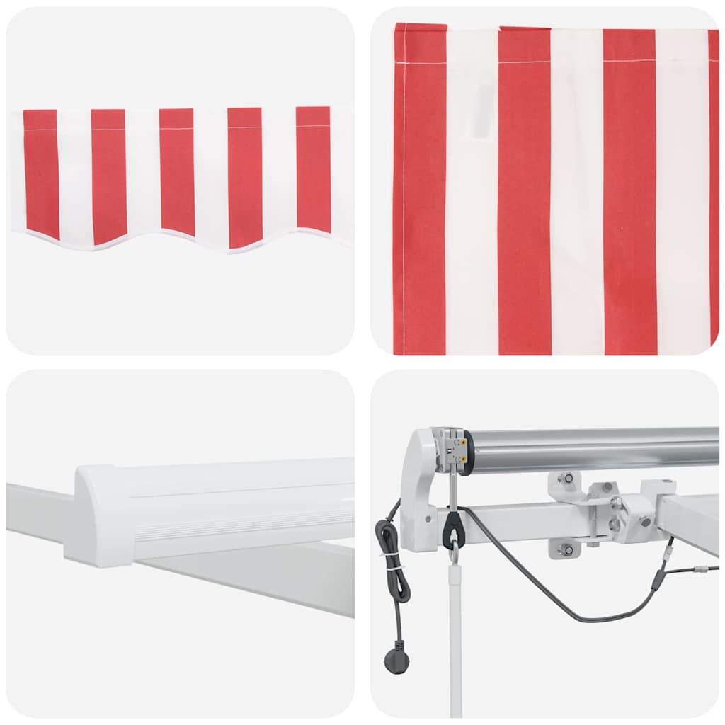 Skrovita tenda Crvena i bijela 600 × 300 cm Poliester i metal