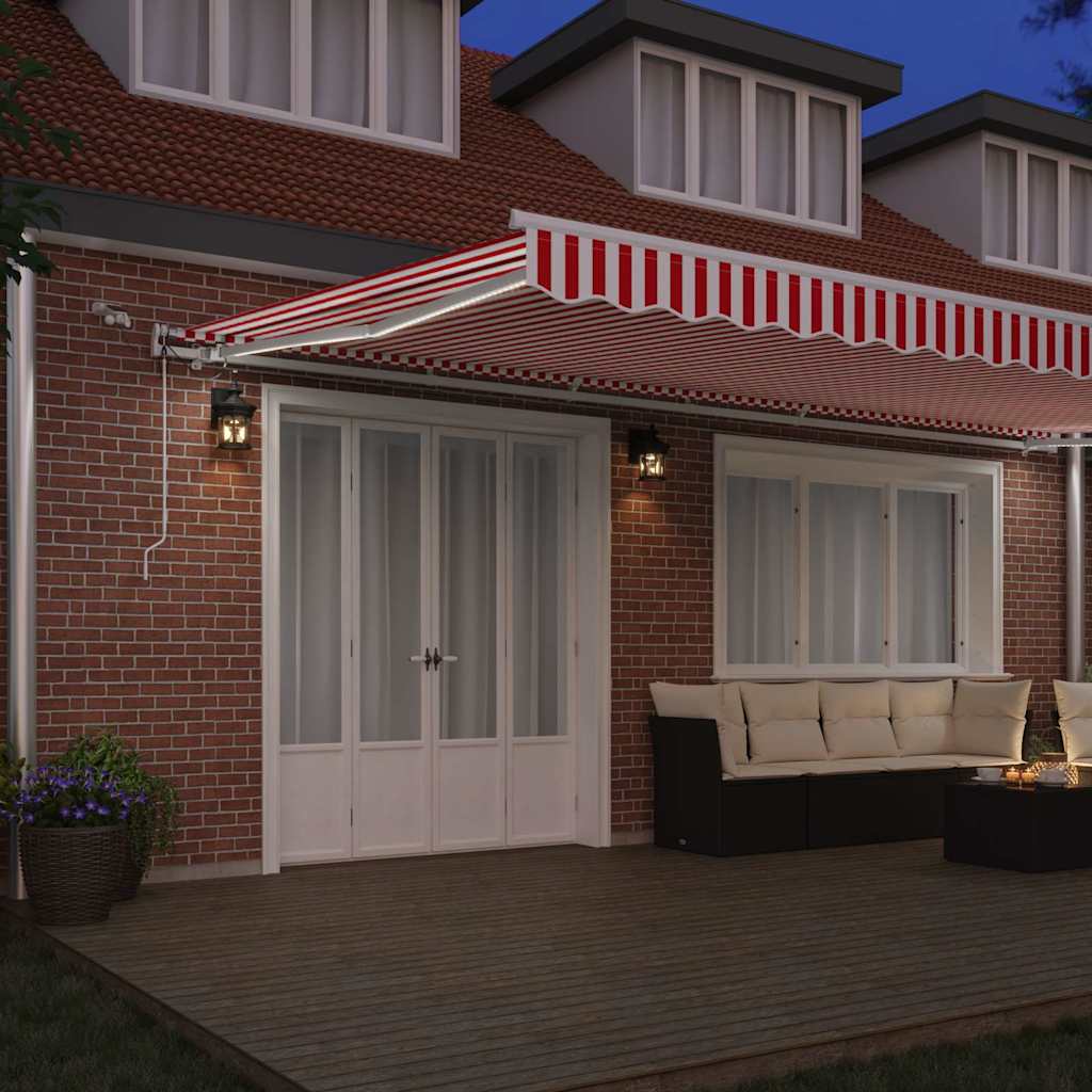 Skrovita tenda Crvena i bijela 600 × 300 cm Poliester i metal