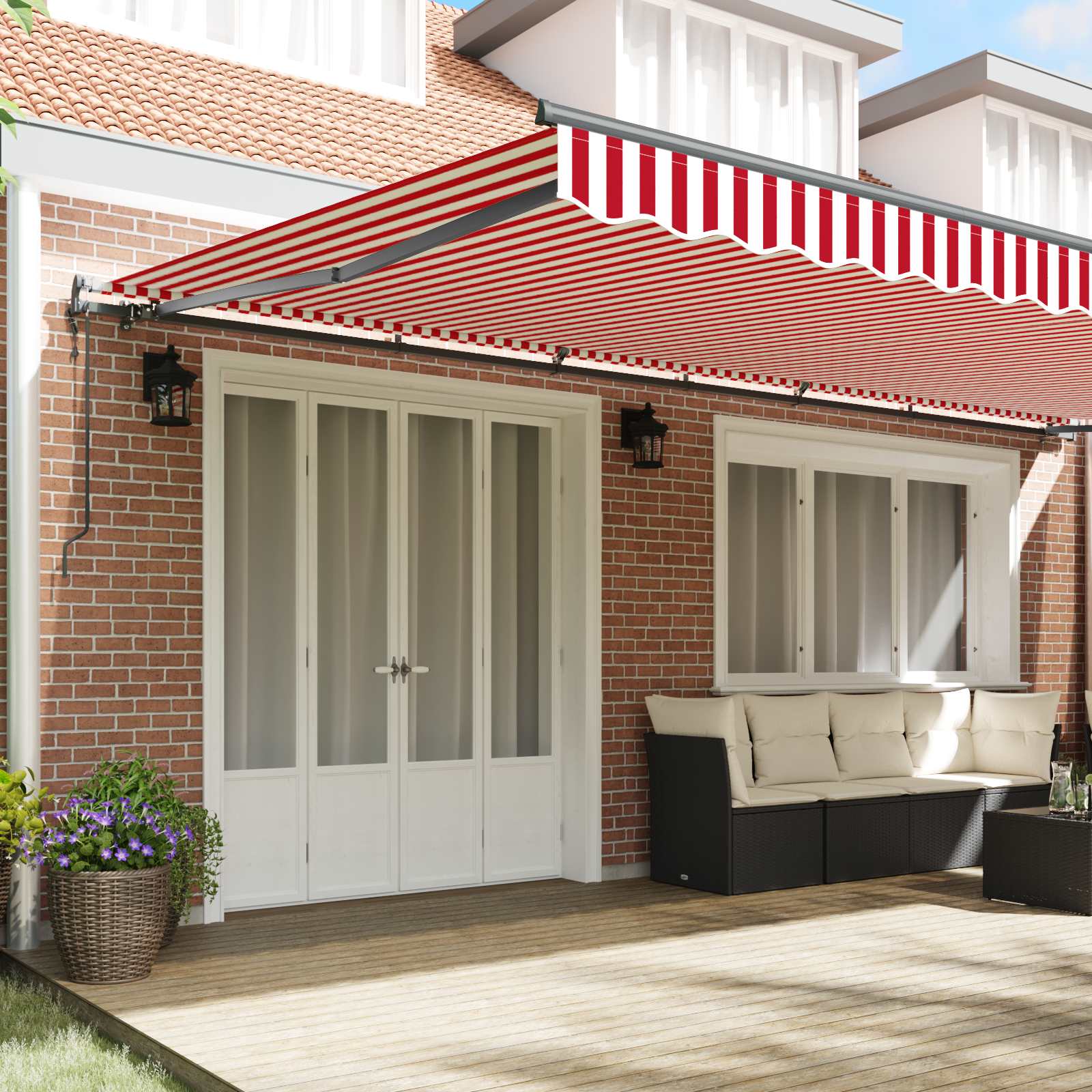 Skrovita tenda Crvena i bijela 600 × 300 cm Tkanina i Aluminij