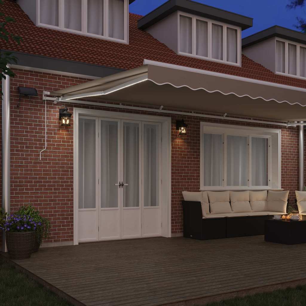 Skrovita tenda S LED lampica Bež 600 × 300 cm Tkanina i čelik