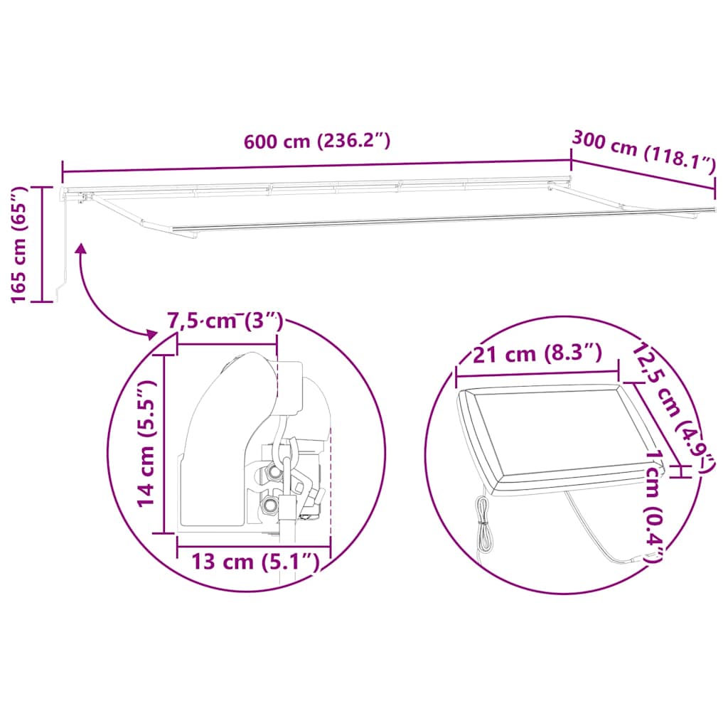 Skrovita tenda S LED lampica Bež 600 × 300 cm Tkanina i čelik