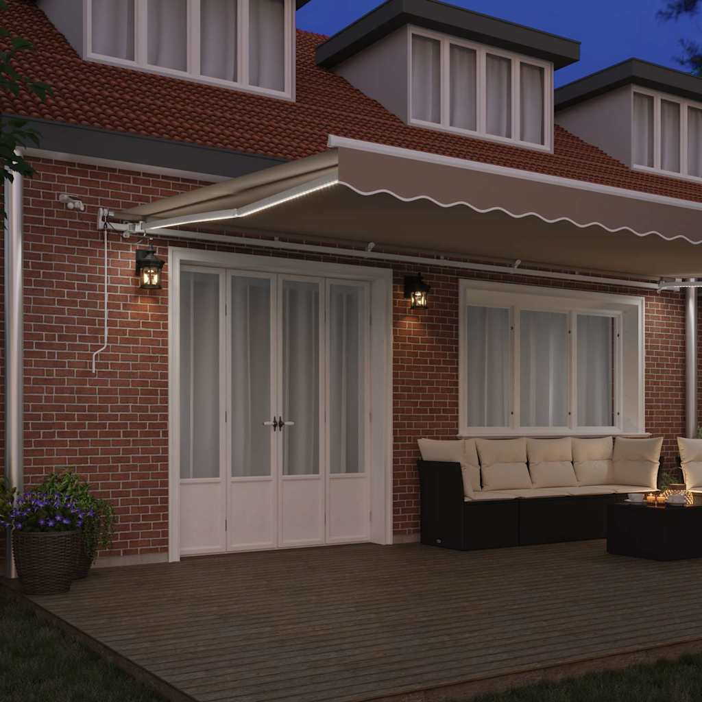 Skrovita tenda S LED lampica Bež 600 × 300 cm Poliester i metal