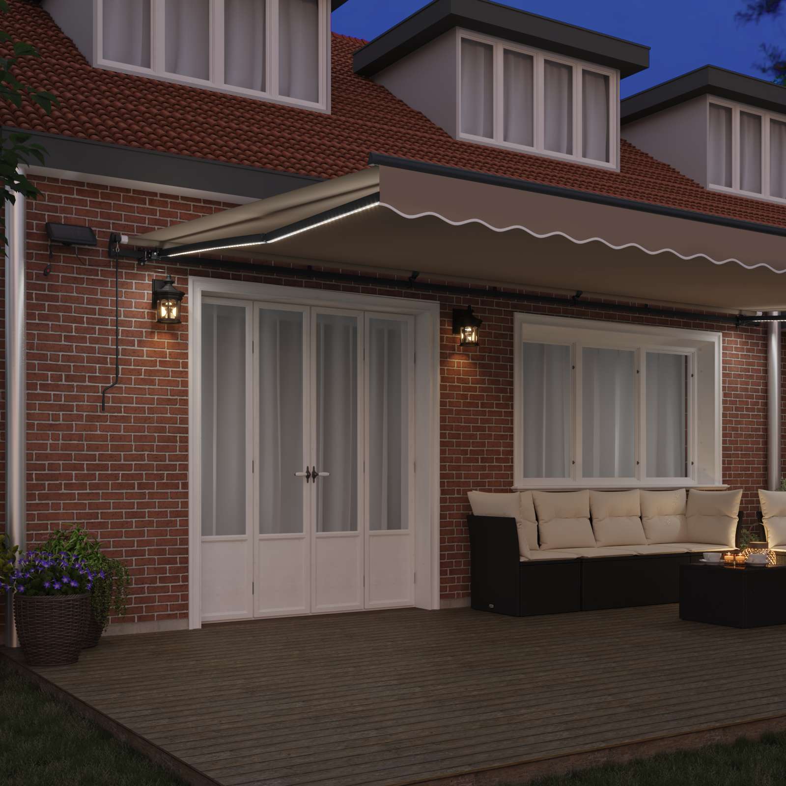 Skrovita tenda S LED lampica Bež 600 × 300 cm tkanina