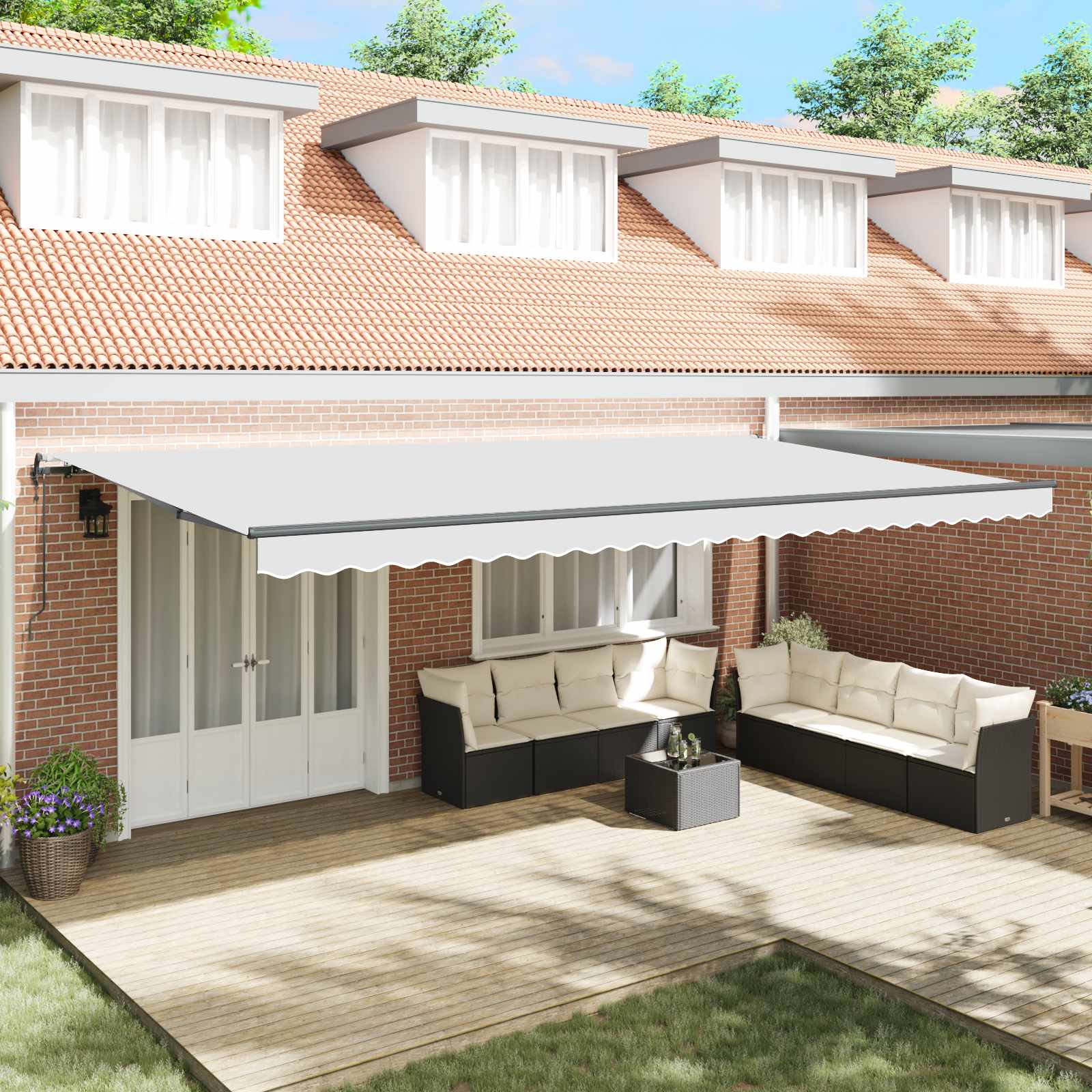 Skrovita tenda Bijelo 600 × 300 cm Tkanina i Aluminij