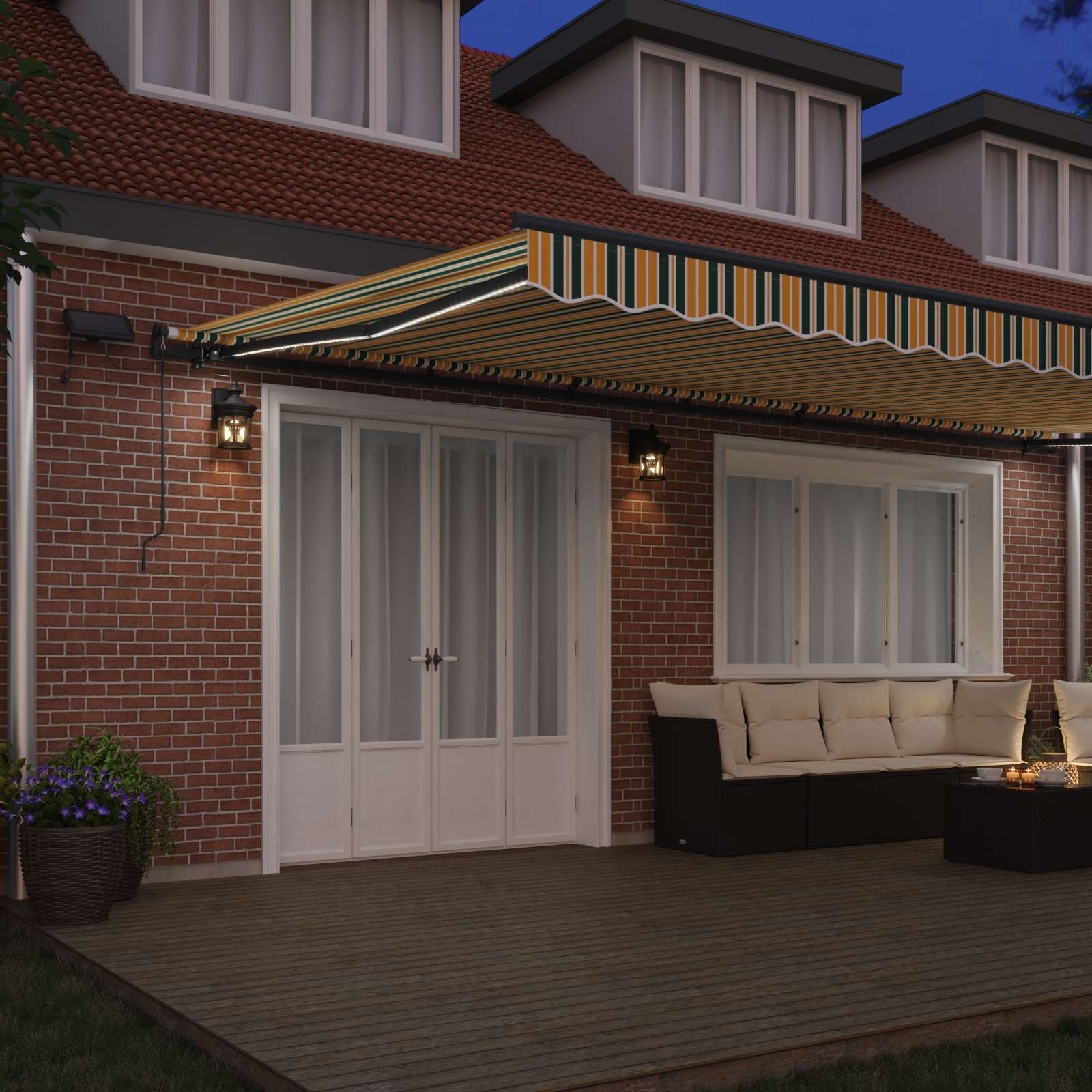 Skrovita tenda S LED lampica Zelena i žuta 600 ×300 cm tkanina