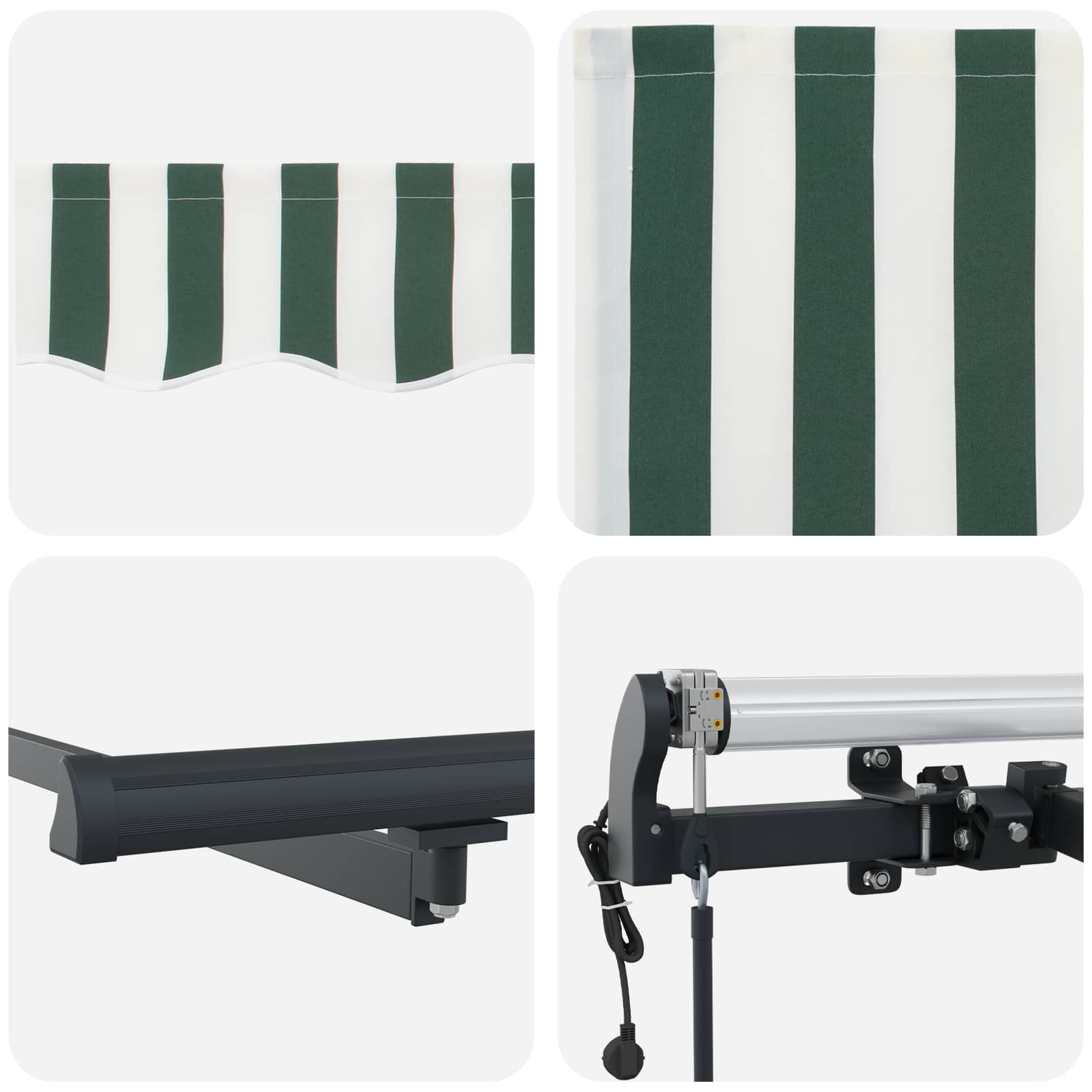 Skrovita tenda Zelena i bijela 600 × 300 cm Tkanina i Aluminij