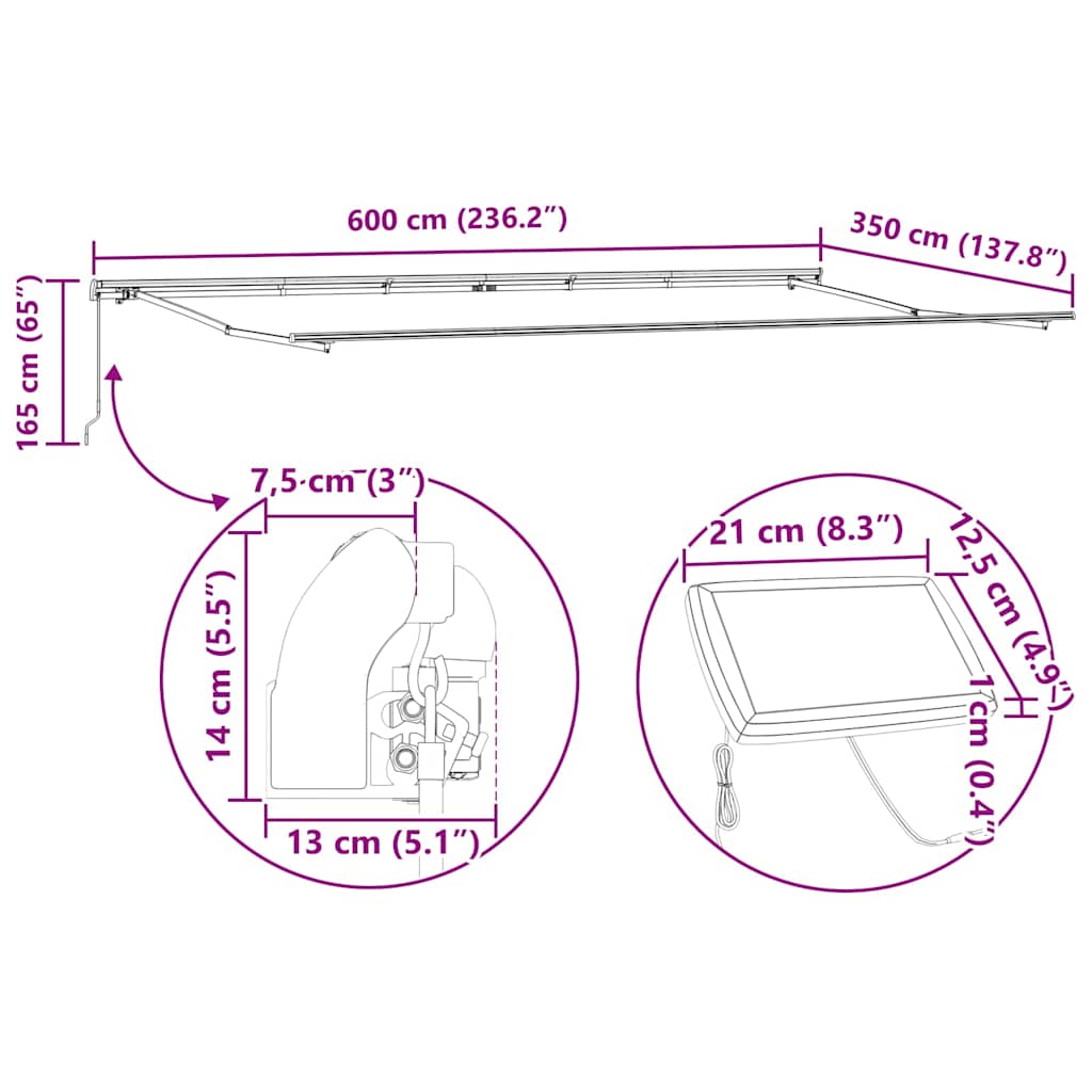 Skrovita tenda Zelena i žuta 600 × 350 cm Tkanina i čelik