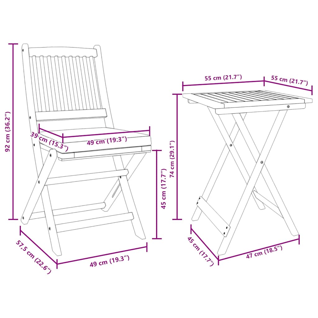Bistro set za vrt 3 pcs Smeđa Čvrsto drvo akacije