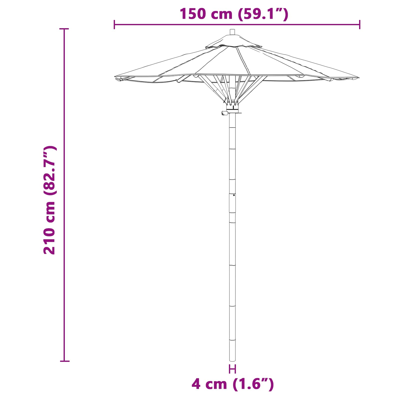 Vrtni suncobran Tamno siva Ø 150 x 210 cm bambus