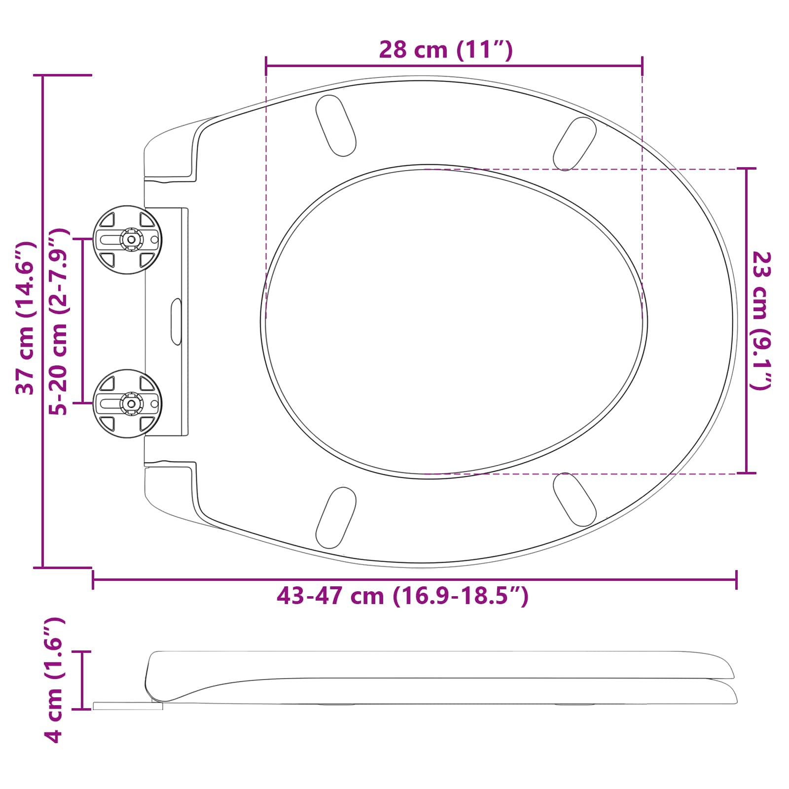 WC daska Antracit 47 x 37 x 4 cm Duroplast
