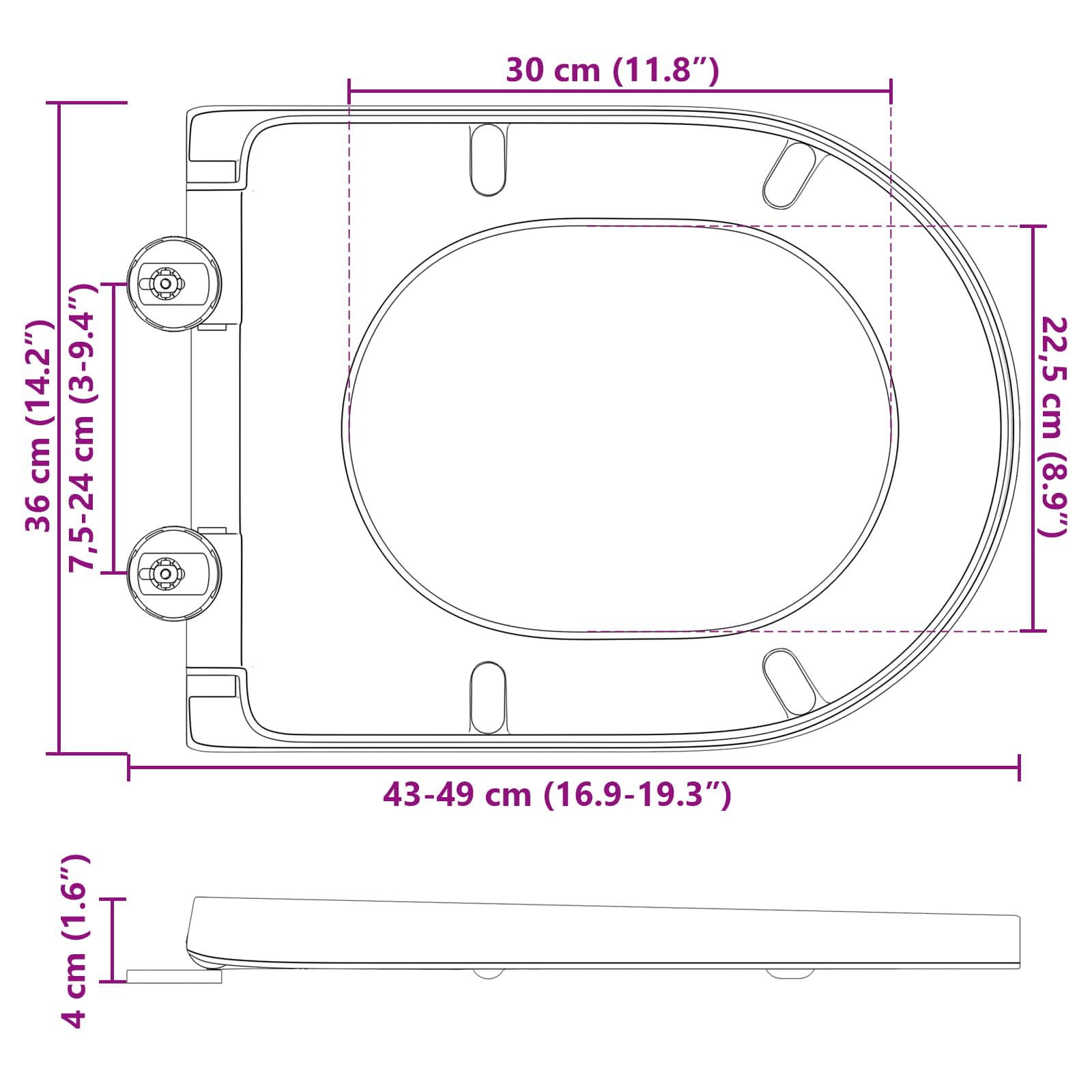 WC daska Crna 49 x 36 x 4 cm Duroplast