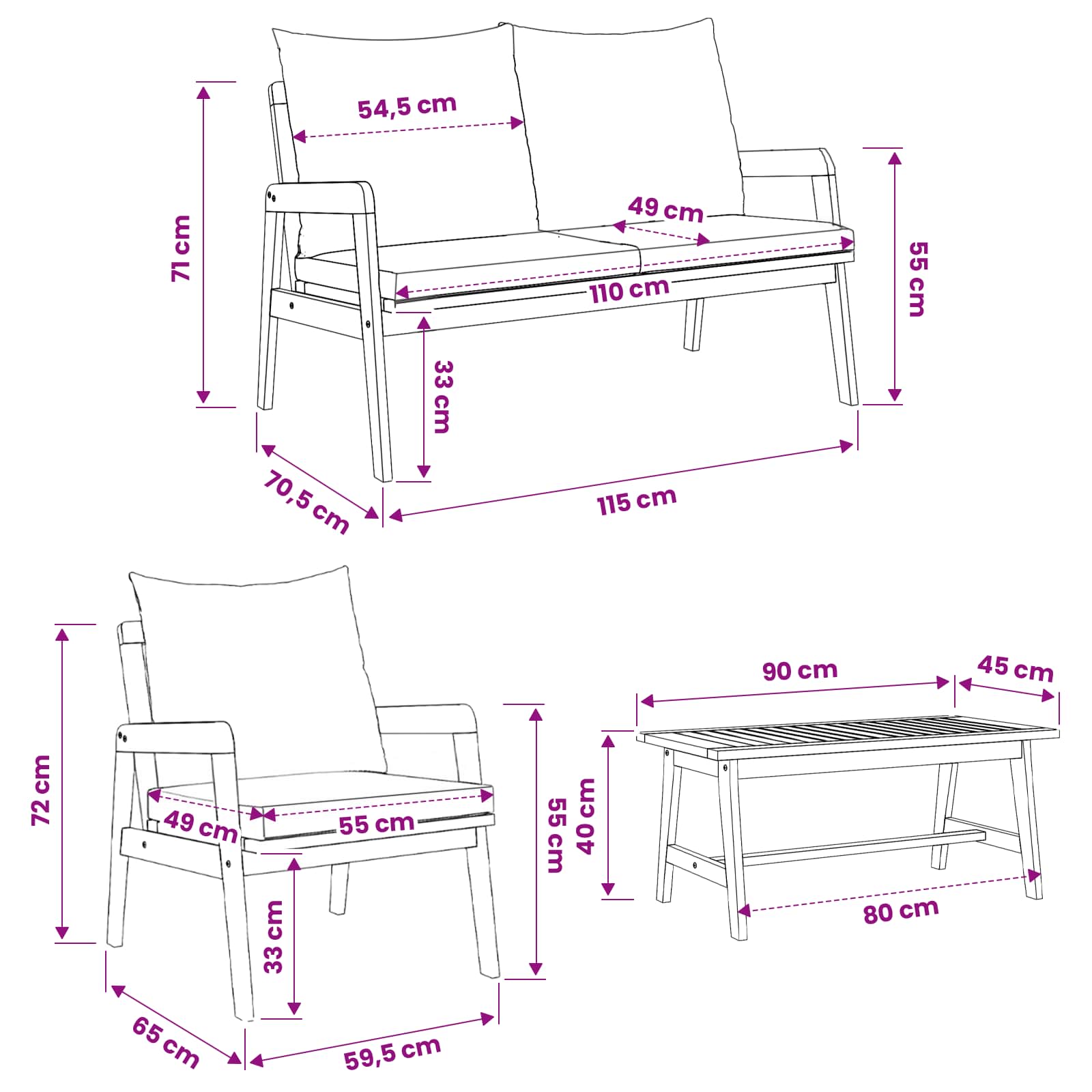 Bistro set s jastukom 4 pcs Smeđa Čvrsto drvo akacije
