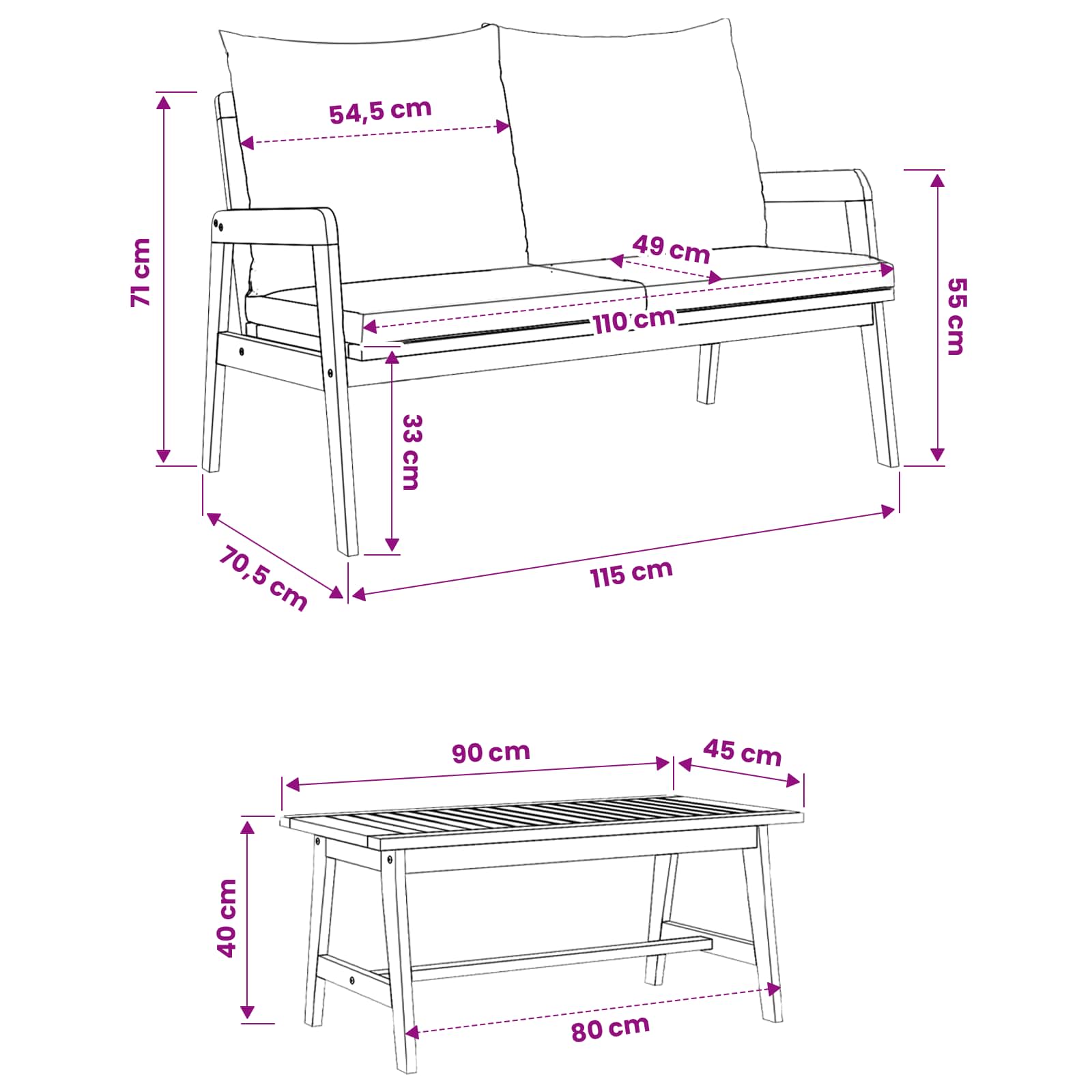 Bistro set s jastukom 3 pcs Smeđa Čvrsto drvo akacije