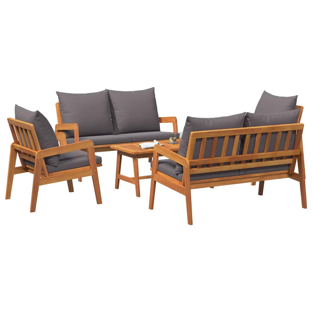 Bistro set s jastukom 5 pcs Smeđa Čvrsto drvo akacije