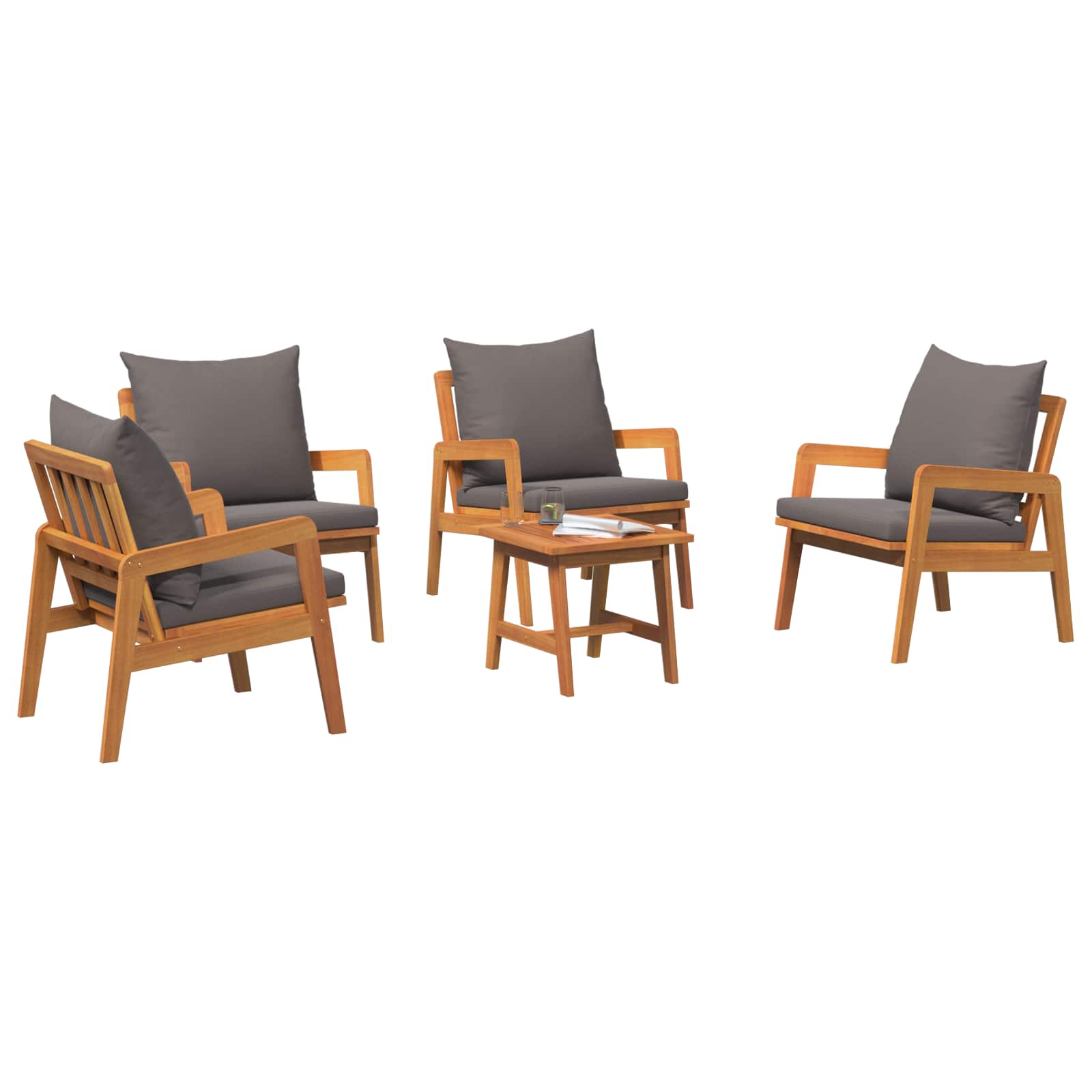 Bistro set s jastukom 5 pcs Smeđa Čvrsto drvo akacije
