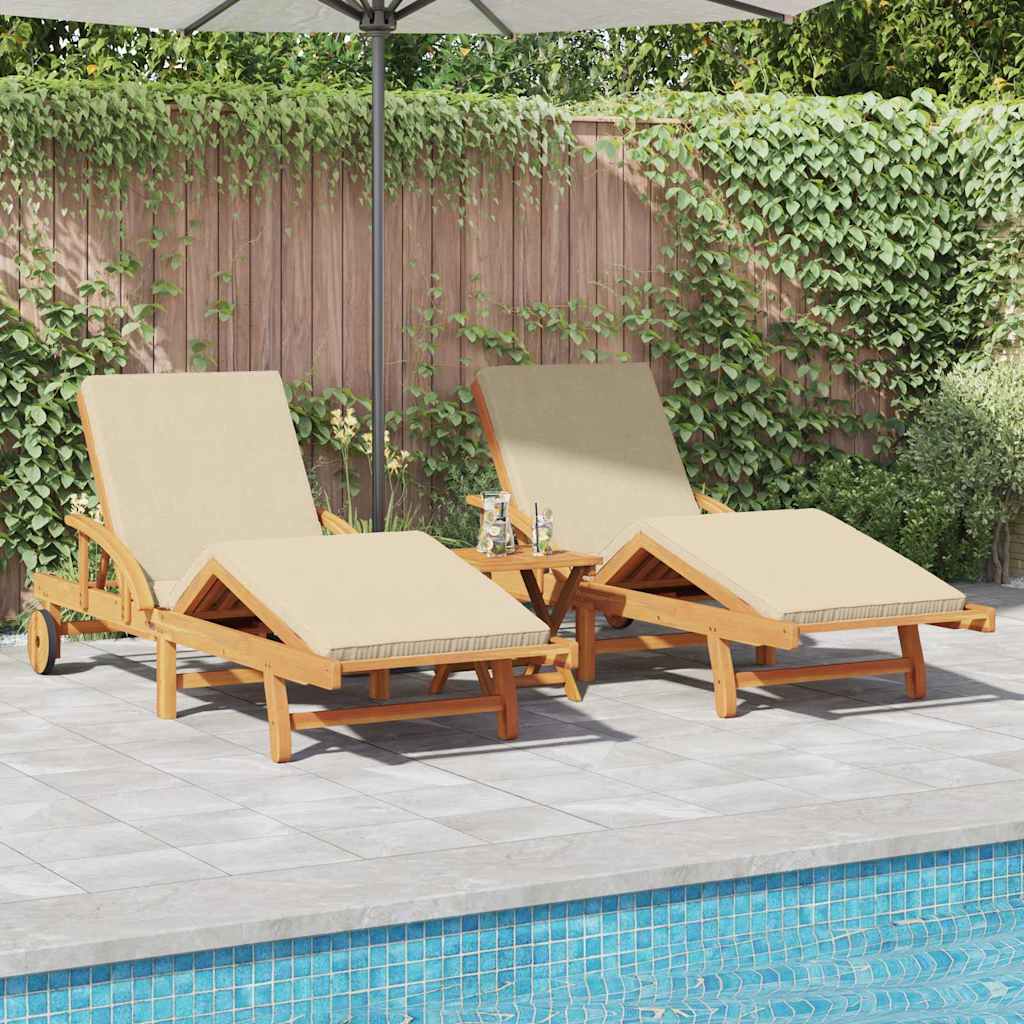 Ležaljka 2 pcs Bež 200 x 67 x 84 cm Čvrsto drvo akacije