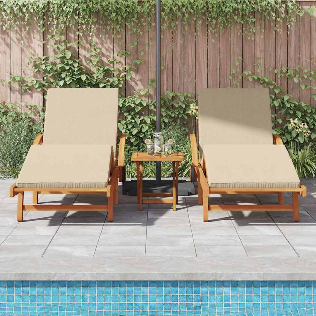 Ležaljka 3 pcs Bež 200 x 67 x 84 cm Čvrsto drvo akacije