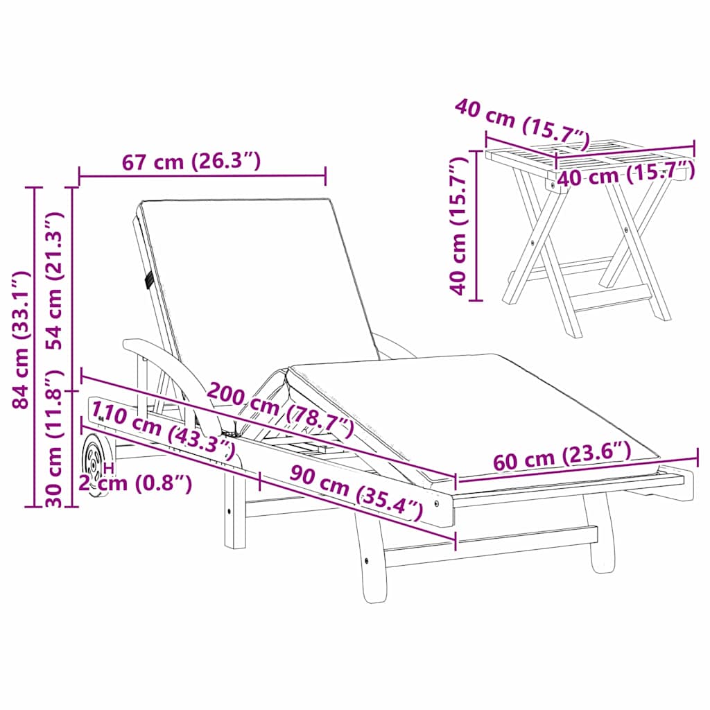 Ležaljka 3 pcs Bež 200 x 67 x 84 cm Čvrsto drvo akacije