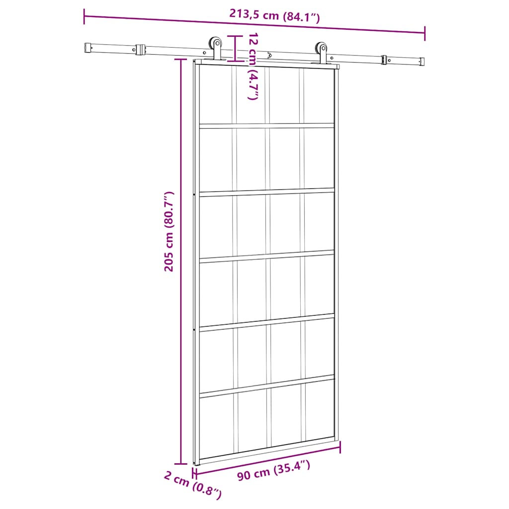 Klizna vrata s priborom 90 x 205 cm od ESG stakla i aluminija