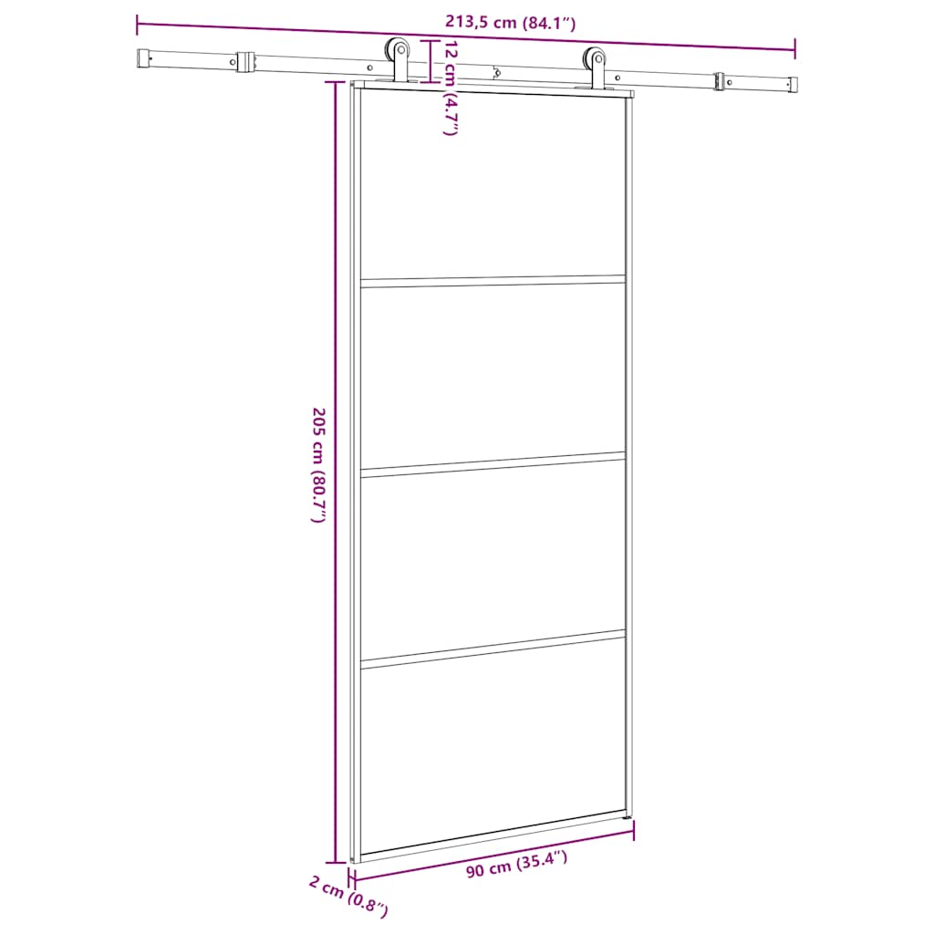 Klizna vrata s priborom 90 x 205 cm od ESG stakla i aluminija