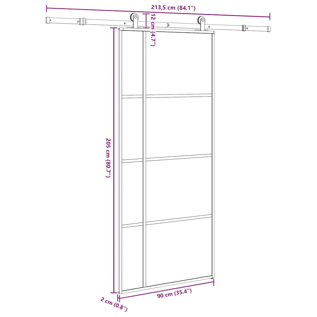 Klizna vrata s priborom 90 x 205 cm od ESG stakla i aluminija