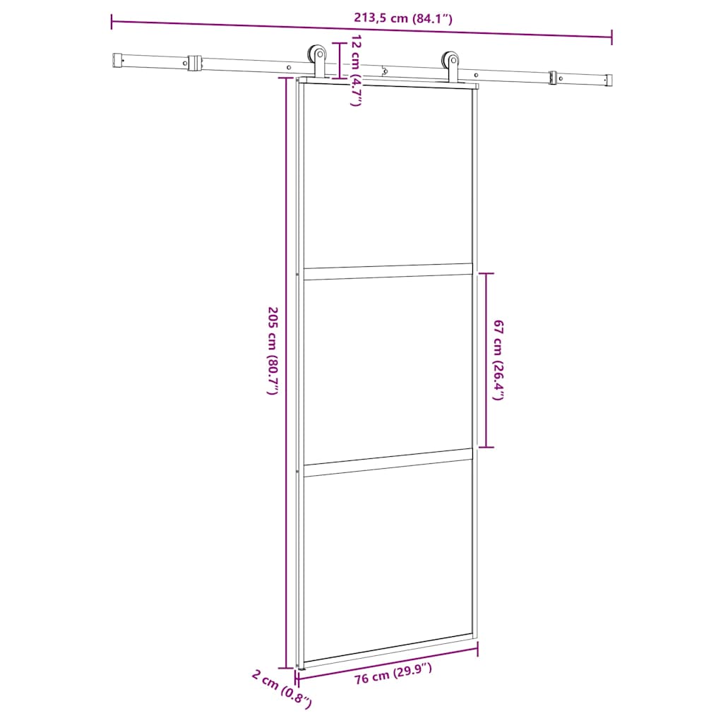 Klizna vrata s priborom 76 x 205 cm kaljeno staklo i aluminij
