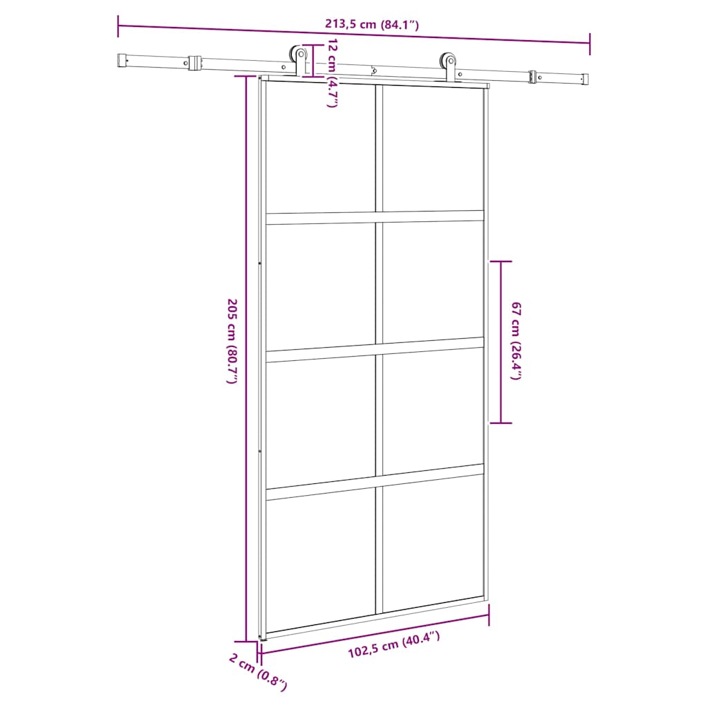 Klizna vrata s priborom 102,5x205 cm kaljeno staklo i aluminij