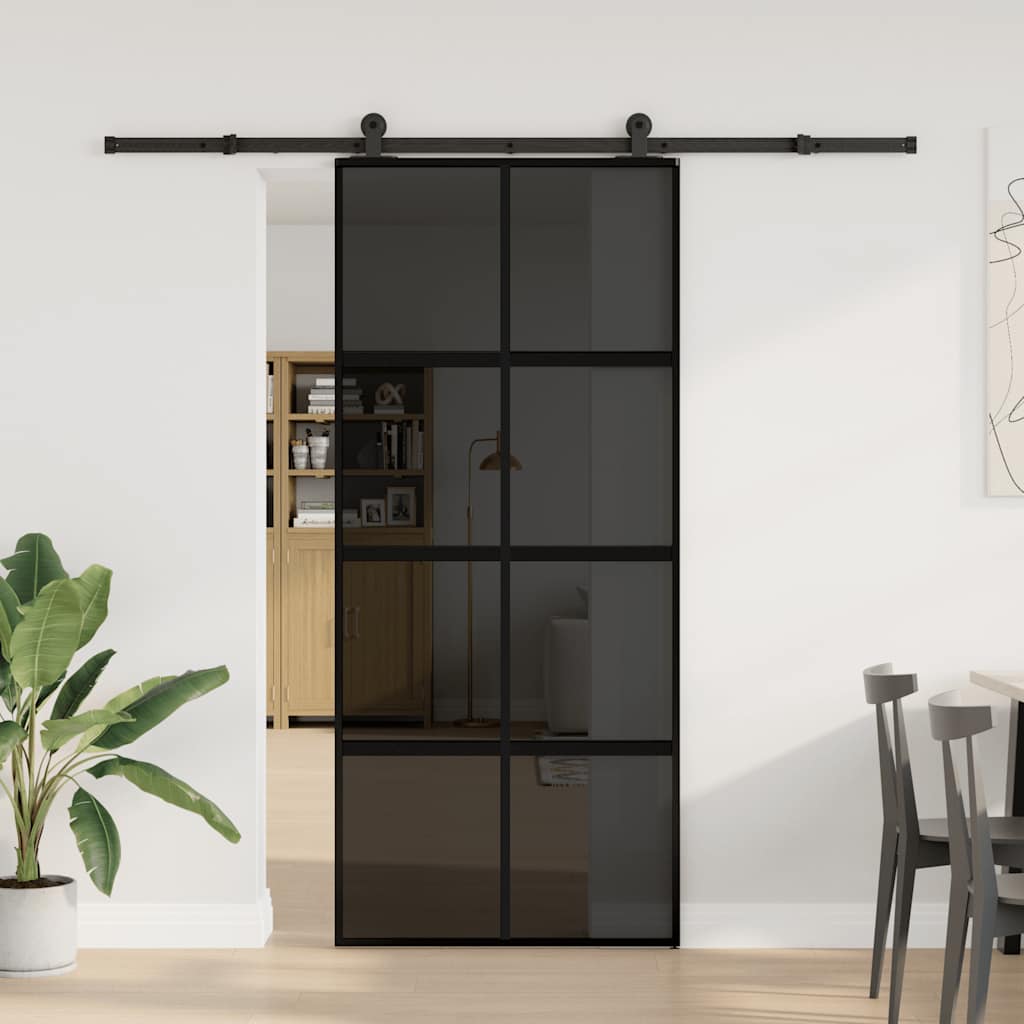Klizna vrata s priborom 90 x 205 cm kaljeno staklo i aluminij