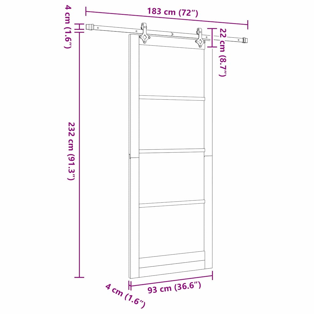 Klizna vrata ORKDAL Prirodna i crna 93 x 232 cm
