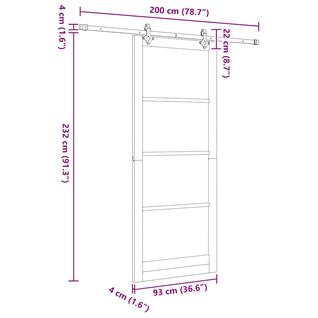 Klizna vrata ORKDAL Prirodna i crna 93 x 232 cm