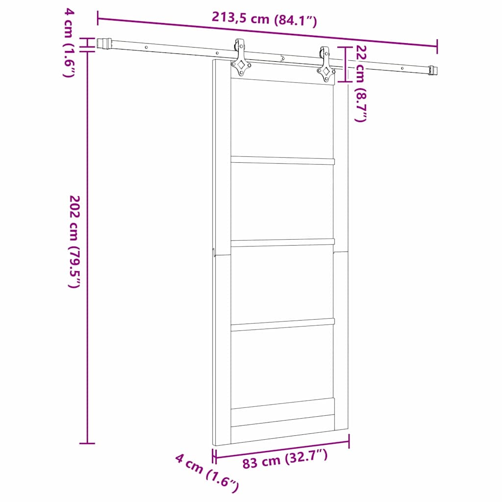 Klizna vrata Bijelo 83 x 202 cm Masivna borovina i staklo