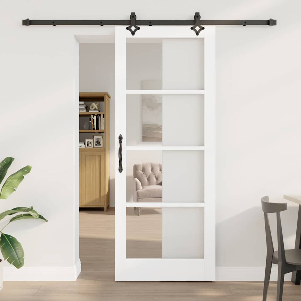 Klizna vrata Bijelo 83 x 211 cm Masivna borovina i staklo