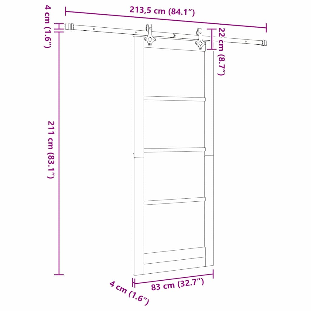 Klizna vrata Bijelo 83 x 211 cm Masivna borovina i staklo