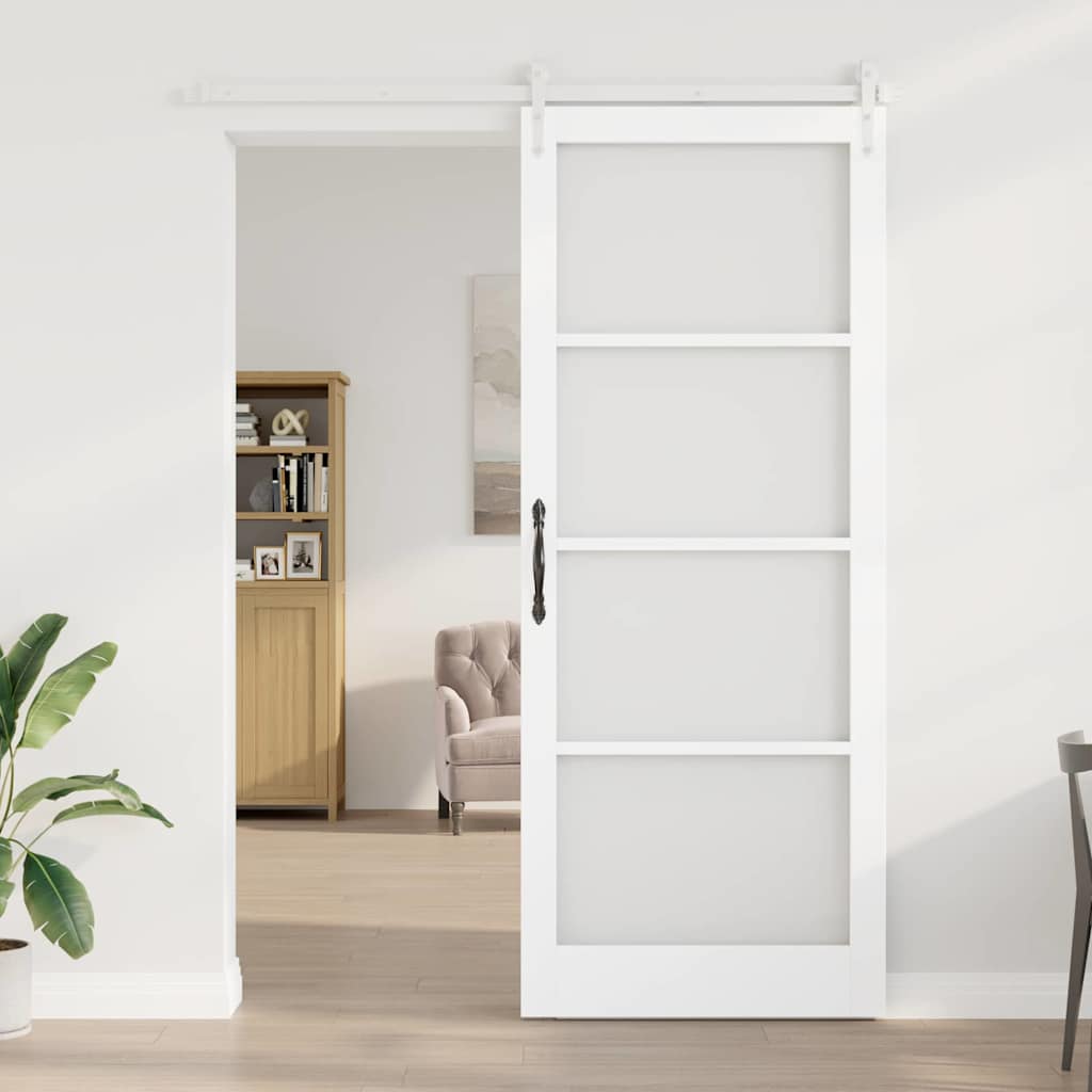 Klizna vrata 93 x 232 cm Masivna borovina i staklo Bijelo