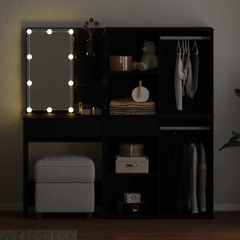 LED Set Toaletnog Stola s ladicama Crni hrast 140 x 40 x 140 cm