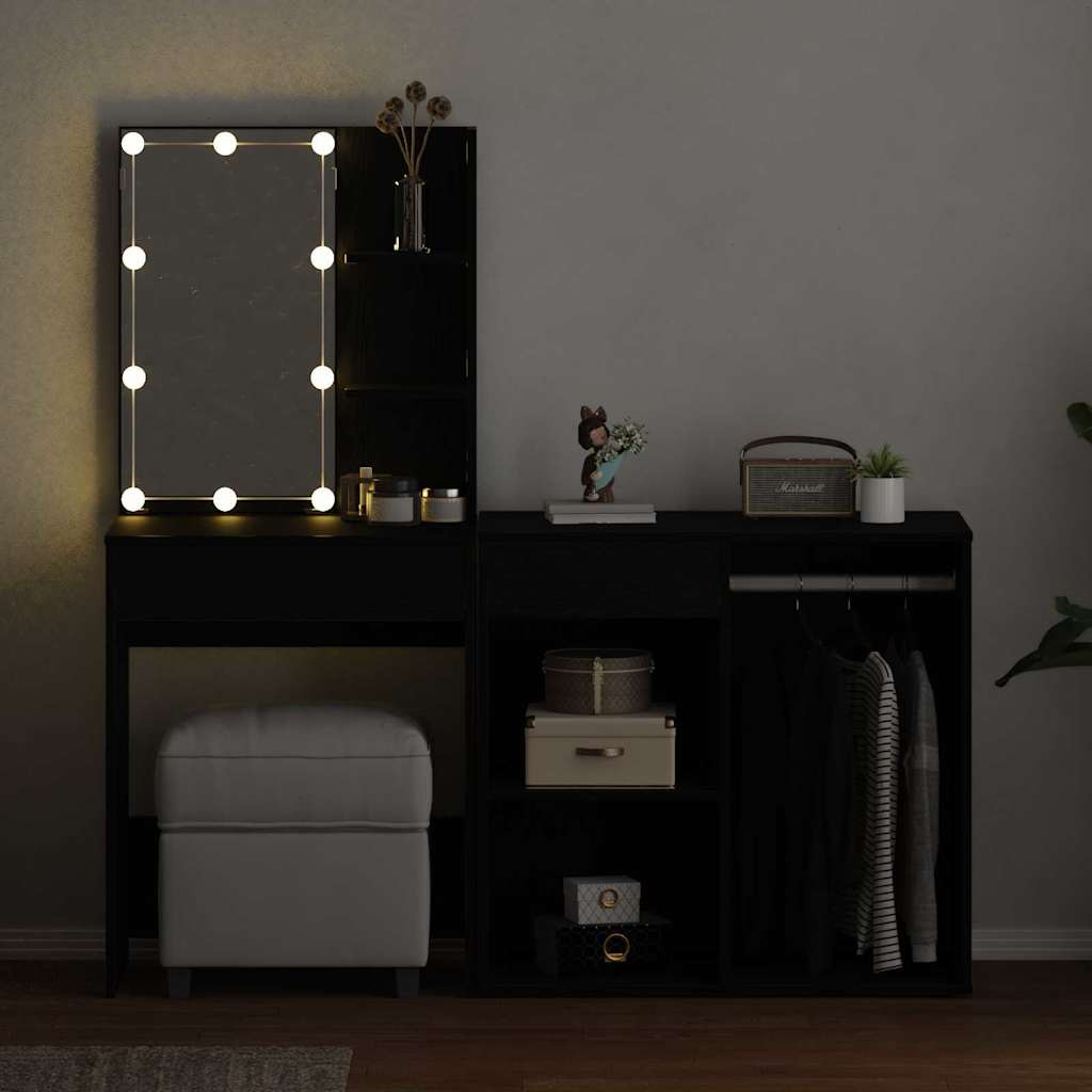 LED Set Toaletnog Stola s ladicama Crni hrast 140 x 40 x 140 cm