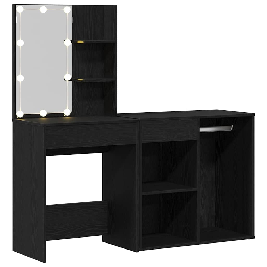 LED Set Toaletnog Stola s ladicama Crni hrast 140 x 40 x 140 cm