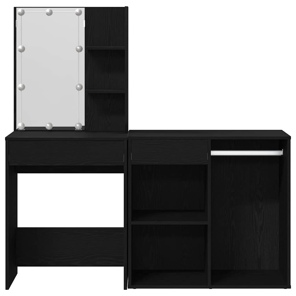 LED Set Toaletnog Stola s ladicama Crni hrast 140 x 40 x 140 cm