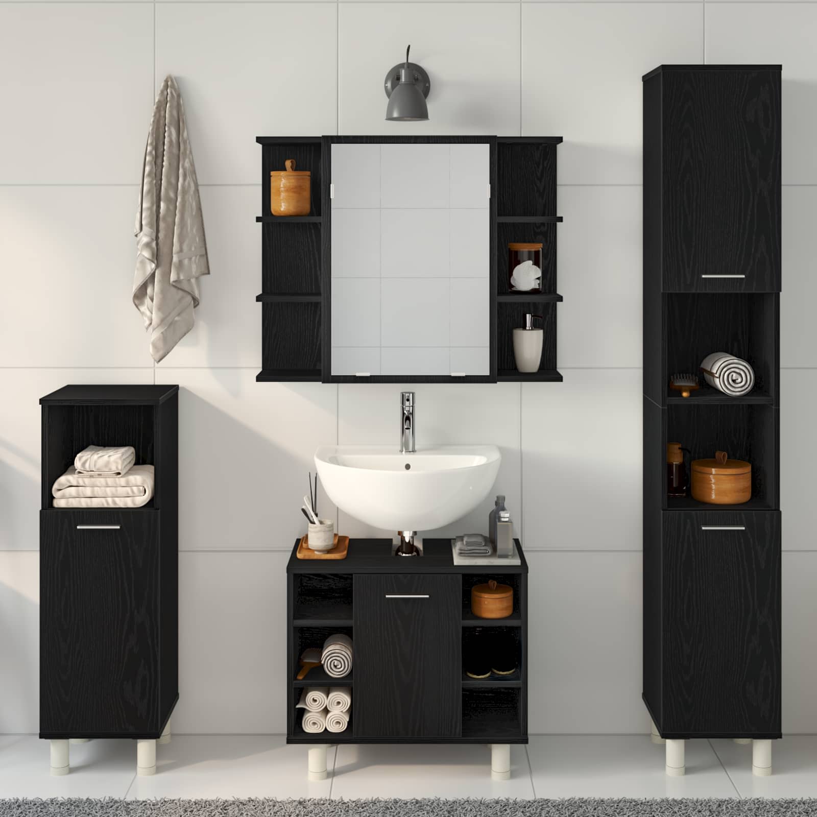 Set namještaja za kupaonicu Zidne 4 pcs Crna 30 x 30 x 179,5 cm
