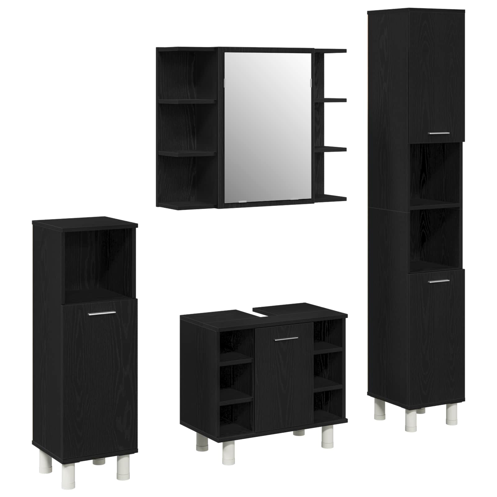 Set namještaja za kupaonicu Zidne 4 pcs Crna 30 x 30 x 179,5 cm
